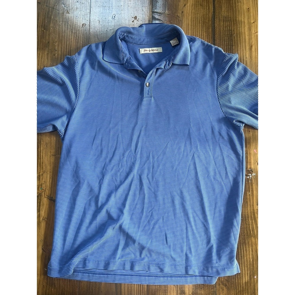 Tommy Bahama‎ Mens Large Blue Striped Modal Blend Short Sleeve Polo Shirt